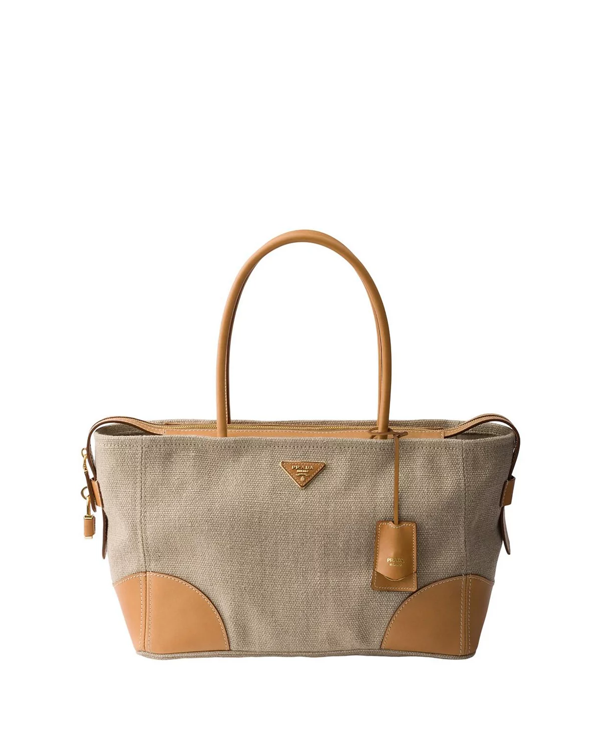 Prada Large Linen And Leather Tote Bag
